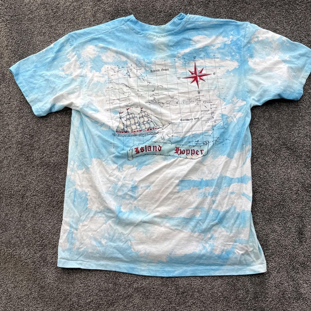 VTG Cayman Islands T Shirt Tie Dye Tall Sail Boat Ship Hopper Map Hanes Beefy